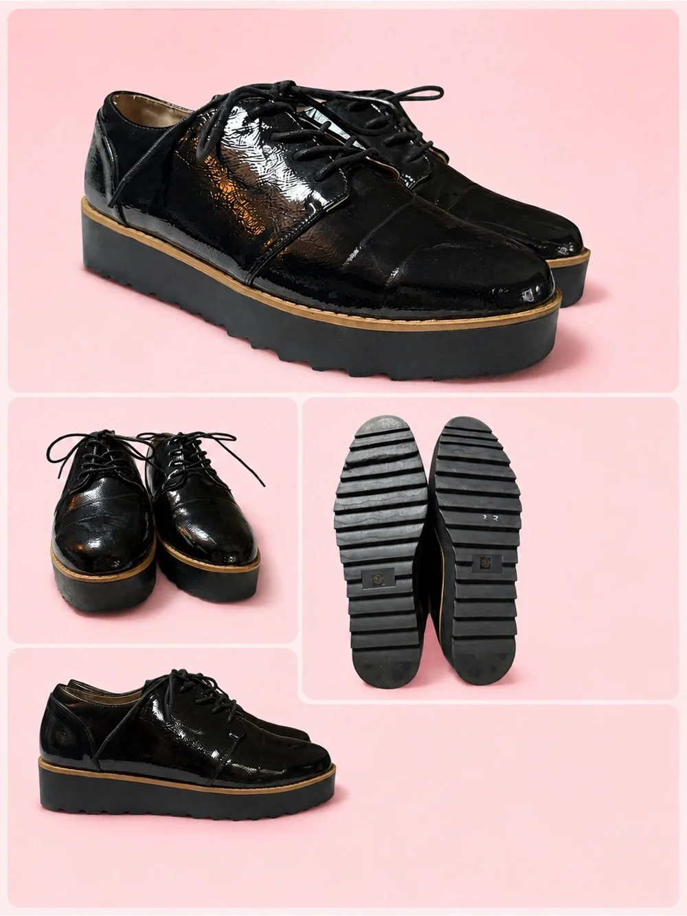 Men's Black Patent Derby Shoes with Platform Sole
